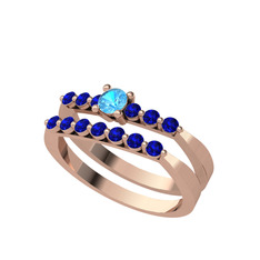 İkili 7 Taş Yüzük - Akuamarin ve lab safir 925 ayar rose altın kaplama gümüş yüzük #oay28y