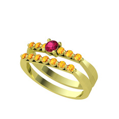 İkili 7 Taş Yüzük - Rodolit garnet ve sitrin 925 ayar altın kaplama gümüş yüzük #okf3xm