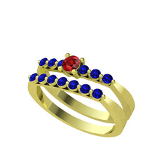 Garnet ve lab safir 18 ayar altın yüzük