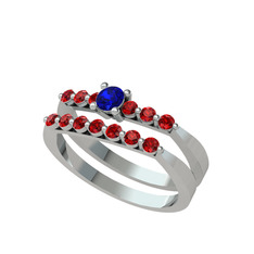 Lab safir ve garnet 14 ayar beyaz altın yüzük
