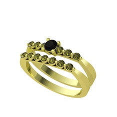 İkili 7 Taş Yüzük - Siyah zirkon ve peridot 18 ayar altın yüzük #pcklcm