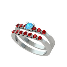 İkili 7 Taş Yüzük - Akuamarin ve garnet 925 ayar gümüş yüzük #r20pbk