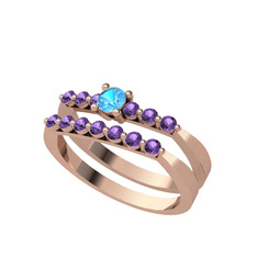 İkili 7 Taş Yüzük - Akuamarin ve ametist 925 ayar rose altın kaplama gümüş yüzük #rgtnc9