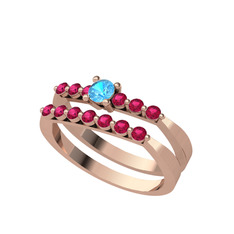 İkili 7 Taş Yüzük - Akuamarin ve rodolit garnet 8 ayar rose altın yüzük #rls700