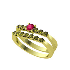 İkili 7 Taş Yüzük - Rodolit garnet ve peridot 18 ayar altın yüzük #rznorx