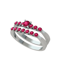 İkili 7 Taş Yüzük - Rodolit garnet 18 ayar beyaz altın yüzük #sjyhzh