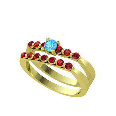 İkili 7 Taş Yüzük - Akuamarin ve garnet 8 ayar altın yüzük #sk604p