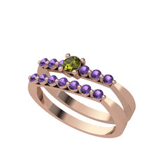 İkili 7 Taş Yüzük - Peridot ve ametist 925 ayar rose altın kaplama gümüş yüzük #spclxu
