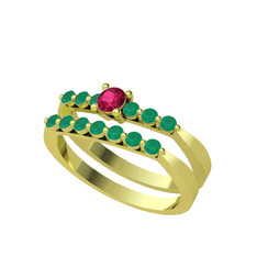 İkili 7 Taş Yüzük - Rodolit garnet ve kök zümrüt 925 ayar altın kaplama gümüş yüzük #tpavj5