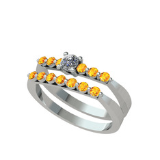 İkili 7 Taş Yüzük - Swarovski ve sitrin 925 ayar gümüş yüzük #u3vxq9