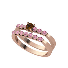 İkili 7 Taş Yüzük - Dumanlı kuvars ve pembe kuvars 18 ayar rose altın yüzük #uzju9i