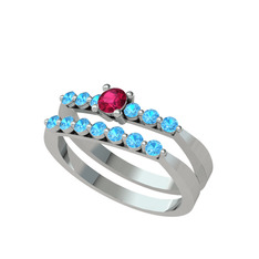 İkili 7 Taş Yüzük - Rodolit garnet ve akuamarin 18 ayar beyaz altın yüzük #vhhss4