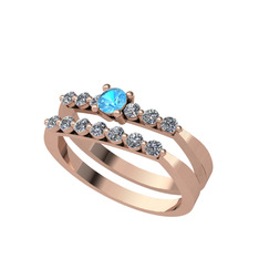 İkili 7 Taş Yüzük - Akuamarin ve swarovski 8 ayar rose altın yüzük #vmr2tl