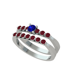 İkili 7 Taş Yüzük - Lab safir ve kök yakut 8 ayar beyaz altın yüzük #vrbfri