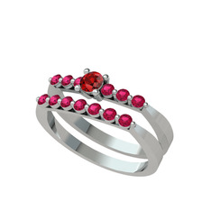 İkili 7 Taş Yüzük - Garnet ve rodolit garnet 8 ayar beyaz altın yüzük #vw3sft