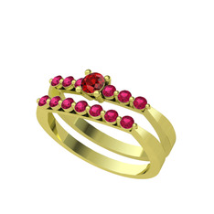 İkili 7 Taş Yüzük - Garnet ve rodolit garnet 925 ayar altın kaplama gümüş yüzük #wmtm00