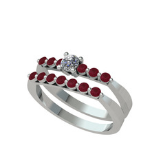 Beyaz zirkon ve kök yakut 14 ayar beyaz altın yüzük