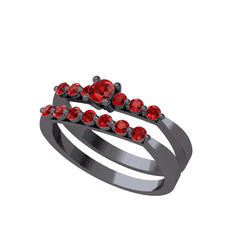 İkili 7 Taş Yüzük - Garnet 925 ayar siyah rodyum kaplama gümüş yüzük #x4k3q8