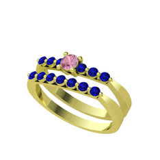 İkili 7 Taş Yüzük - Pembe kuvars ve lab safir 925 ayar altın kaplama gümüş yüzük #xalhut