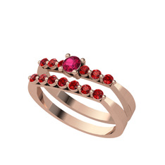 İkili 7 Taş Yüzük - Rodolit garnet ve garnet 8 ayar rose altın yüzük #xzvkxk