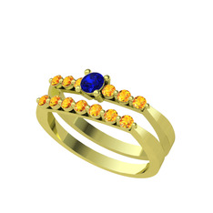 İkili 7 Taş Yüzük - Lab safir ve sitrin 14 ayar altın yüzük #z1qiv0