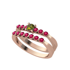 Peridot ve rodolit garnet 14 ayar rose altın yüzük