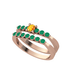 İkili 7 Taş Yüzük - Sitrin ve kök zümrüt 925 ayar rose altın kaplama gümüş yüzük #z93xqr