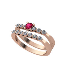 Rodolit garnet ve swarovski 8 ayar rose altın yüzük