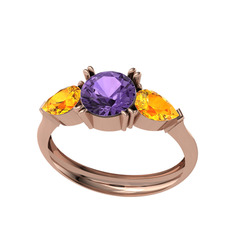 Ametist ve sitrin 14 ayar rose altın yüzük