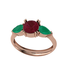 Bast Tria Yüzük - Kök yakut ve kök zümrüt 18 ayar rose altın yüzük #10rmfjs
