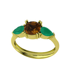 Bast Tria Yüzük - Dumanlı kuvars ve kök zümrüt 8 ayar altın yüzük #10tmisk