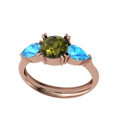 Peridot ve akuamarin 8 ayar rose altın yüzük