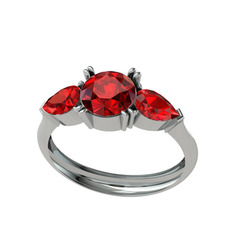 Bast Tria Yüzük - Garnet 8 ayar beyaz altın yüzük #11u9tbt