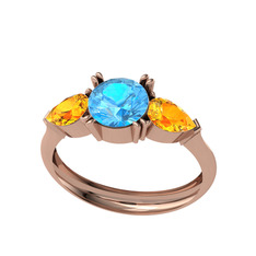 Bast Tria Yüzük - Akuamarin ve sitrin 8 ayar rose altın yüzük #121axfb