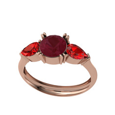 Bast Tria Yüzük - Kök yakut ve garnet 8 ayar rose altın yüzük #12qqxko
