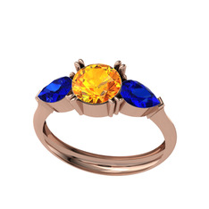 Bast Tria Yüzük - Sitrin ve lab safir 14 ayar rose altın yüzük #1377rj8