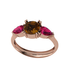 Bast Tria Yüzük - Dumanlı kuvars ve rodolit garnet 14 ayar rose altın yüzük #14db3av