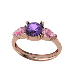 Bast Tria Yüzük - Ametist ve pembe kuvars 8 ayar rose altın yüzük #14gp1fi