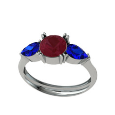 Bast Tria Yüzük - Kök yakut ve lab safir 14 ayar beyaz altın yüzük #14o45lk