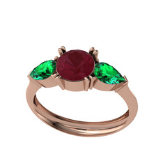 Bast Tria Yüzük - Kök yakut ve yeşil kuvars 18 ayar rose altın yüzük #14sz6td