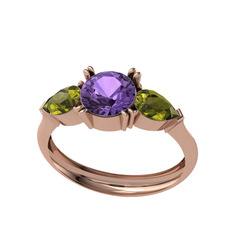Ametist ve peridot 14 ayar rose altın yüzük