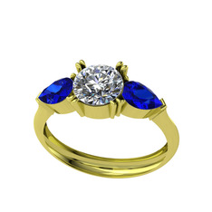 Swarovski ve lab safir 14 ayar altın yüzük