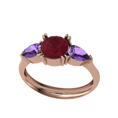 Bast Tria Yüzük - Kök yakut ve ametist 925 ayar rose altın kaplama gümüş yüzük #15syc8p