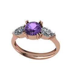 Bast Tria Yüzük - Ametist ve swarovski 8 ayar rose altın yüzük #15ymgla