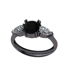 Siyah zirkon ve swarovski 925 ayar siyah rodyum kaplama gümüş yüzük