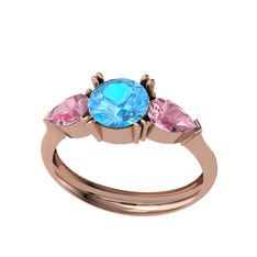 Bast Tria Yüzük - Akuamarin ve pembe kuvars 14 ayar rose altın yüzük #16u1nqm