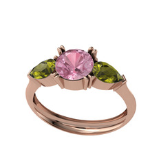 Bast Tria Yüzük - Pembe kuvars ve peridot 925 ayar rose altın kaplama gümüş yüzük #16uvitj