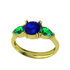 Lab safir ve yeşil kuvars 14 ayar altın yüzük