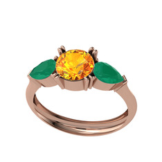 Bast Tria Yüzük - Sitrin ve kök zümrüt 14 ayar rose altın yüzük #17citzx