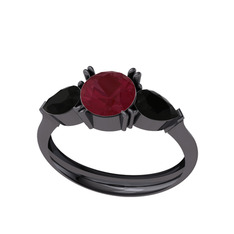 Bast Tria Yüzük - Kök yakut ve siyah zirkon 925 ayar siyah rodyum kaplama gümüş yüzük #17jhojk